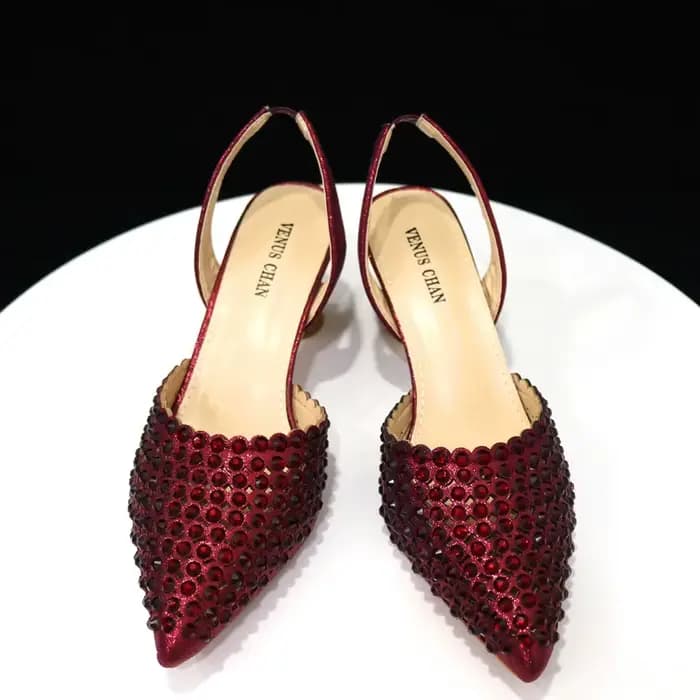 Venus Chan – escarpins à bout pointu pour femmes, chaussures et sacs italiens élégants, couleur vin,