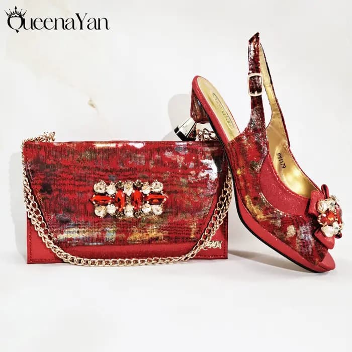 Chaussures à talons hauts pour femmes, élégantes, strass vin, accents de diamant métalliques, associ