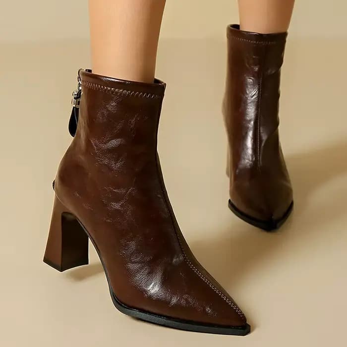 Bottines Chelsea noires en similicuir pour femme, collection automne 2025, à bout pointu, talon épai