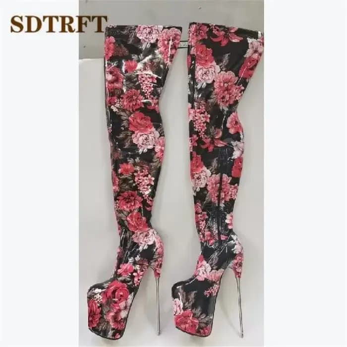 SDTRFT-Bottes à Talons Aiguilles pour Femme, Chaussures à Plateforme Rouge, Talons Fins, Au-Dessus d