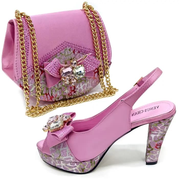 Doershow-Chaussures Italiennes Roses Avec Sac, Ensemble De Chaussures Et Sacs De Haute Qualité, Pour