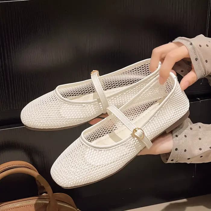 Femmes maille ballerines résille ballerines boucle sangle sans lacet ballerine chaussures bout rond 