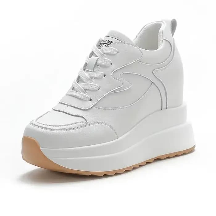 Talons compensés femmes baskets en cuir chaussures de marche hauteur interne augmenter 10 cm femme c