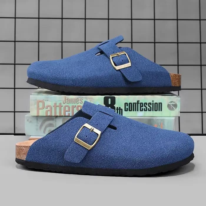 Sandales en cuir suédé pour hommes et femmes, sabots en liège, pantoufles close, toboggans, repose-p