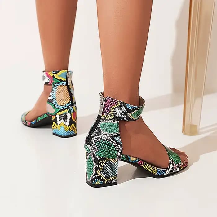 Respzed-Sandales Peep Parker à talons épais pour femmes, imprimé floral, sexy, à carreaux, fermeture