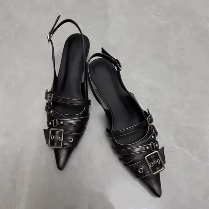 Mules à talons hauts à bout pointu pour femme, avec boucle de ceinture, style Baotou, 2025