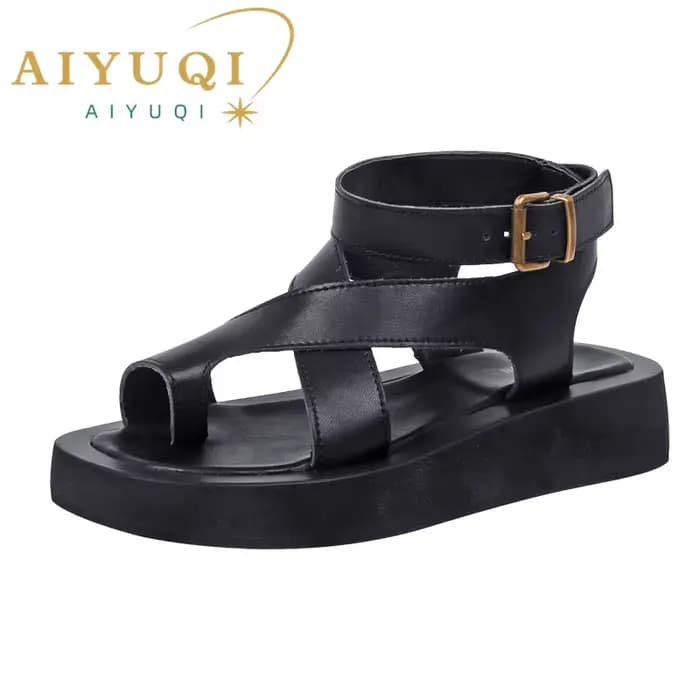 AIYUQI Sandales Femme en Cuir Véritable Nouveauté Été 2026, Sandales à Clip d'Orteil, Chaussures Rom