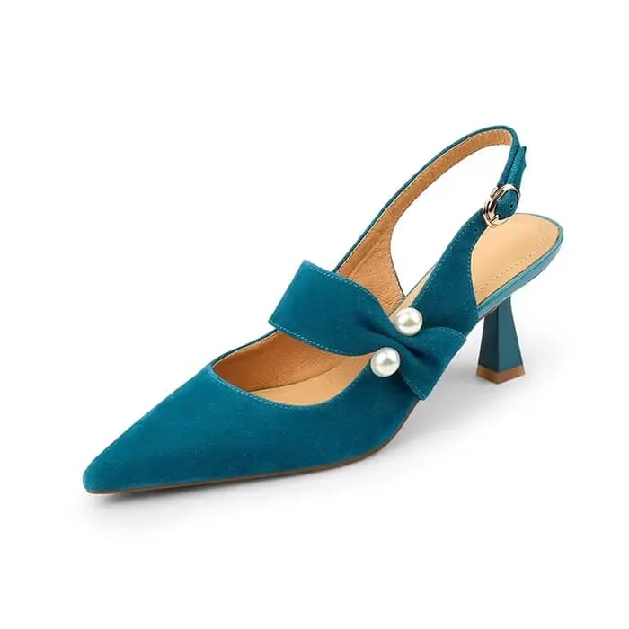 Sandales d'été en daim de mouton pour femmes, chaussures en cuir à bout pointu et à talons fins, cou