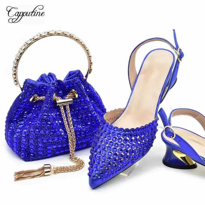 Ensemble de chaussures et sac bleu royal pour femmes, escarpins africains de luxe assortis avec sac 