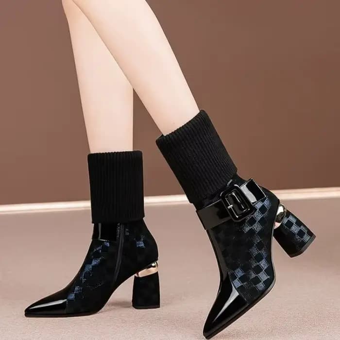 Bottines Chelsea en tricot à talons hauts pour femmes, chaussures Sexy à bout pointu, escarpins de f