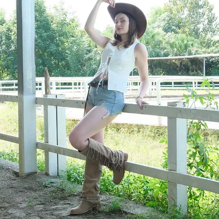 Onlymaker femmes bout rond frange plissée pli sur les bottes hautes talon bloc bottes de mode