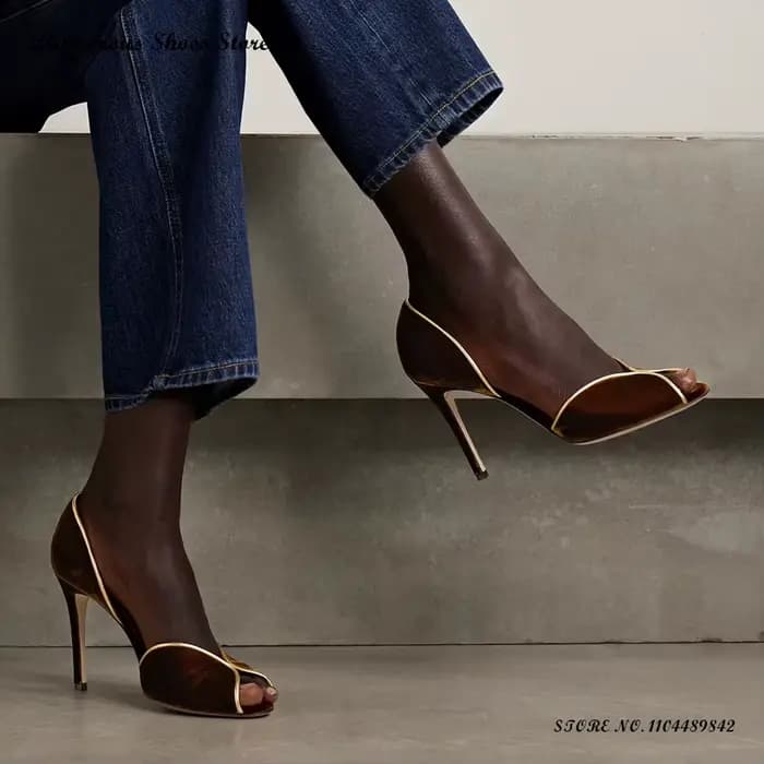 Escarpins en velours avec garniture en cuir doré pour femmes, chaussures de soirée à bout rond et ta
