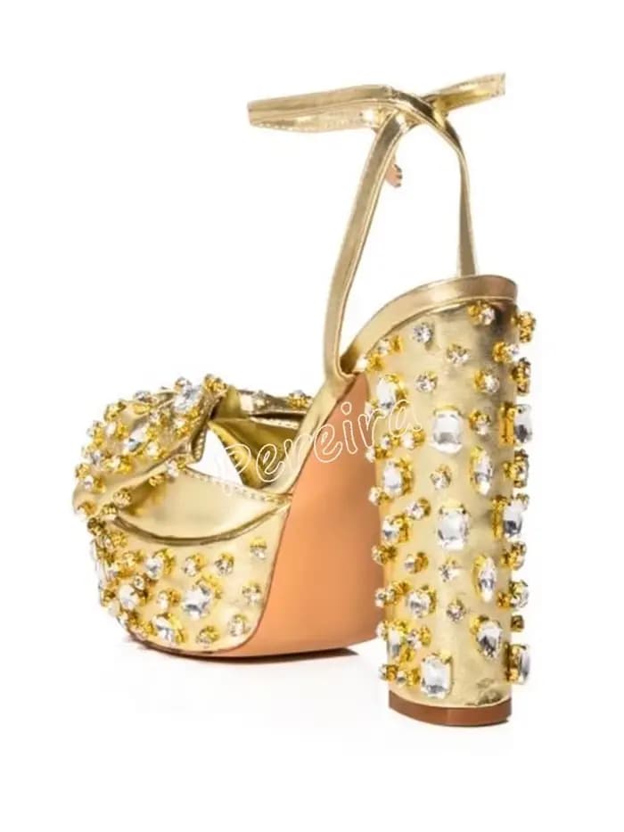 Sandales à Plateforme avec Nministériels d localité et Strass pour Femme, Talon Épais, Rond, Parker,