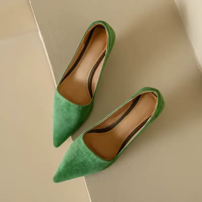 QUTAA 2025 nouvelles mode femmes pompes chaussures mi talon été enfant daim Sexy bout pointu fête bu