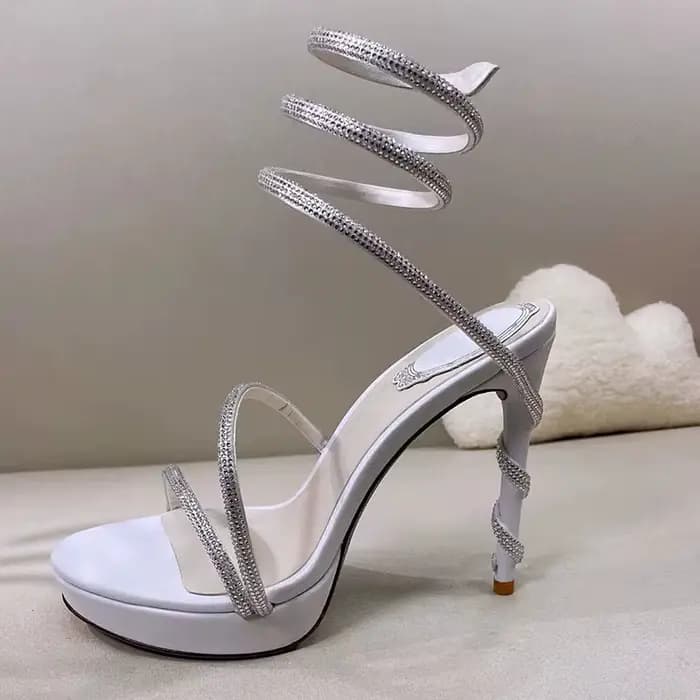 Sandales de gladiateur pour femmes, strass, cheville, ficelle serpent autour de chaussures de mariag