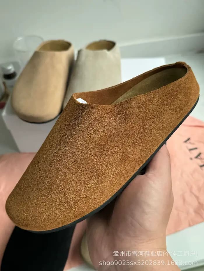 Sabots en cuir véritable pour hommes et femmes, Mules à bout fermé, pantoufles plates à enfiler, uni