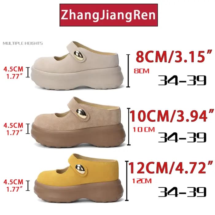 ZJR 8-12cm Chaussures rehaussantes en cuir véritable pour femme, mules à plateforme compensée invisi