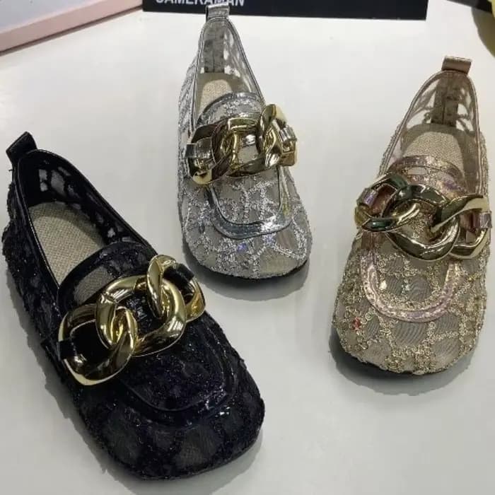 Chaussures plates d'été en maille à paillettes et bout rond pour femmes, chaussures plates à la mode