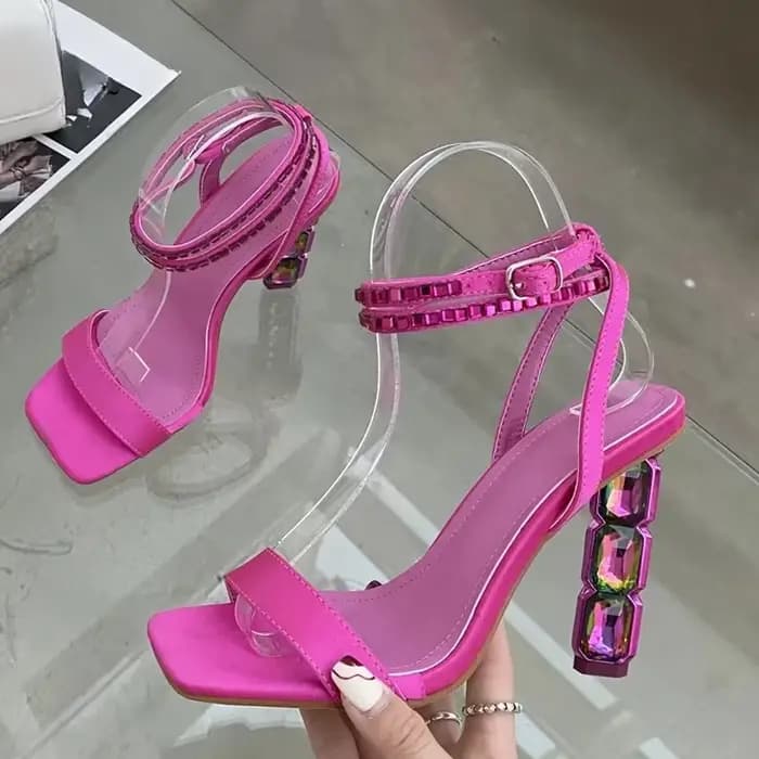 Aneikeh Sexy brillant empilé cristal talon sandales femme été 2026 mince embelli bride à la cheville