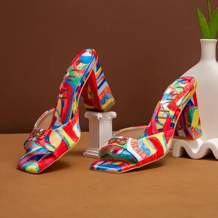 C-H femme chaussures sandales à talons épais carré bout ouvert sandales coulissantes étudiants