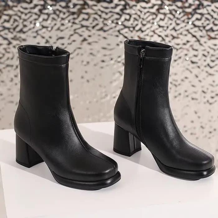 Bottines en cuir pour femmes, Sexy, mode, bout carré, fermeture éclair latérale, talons hauts, robe 