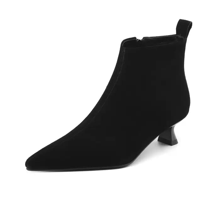 Grande taille 34-43 vache daim bout pointu fermeture éclair talons moyens rétro bottes modernes chau