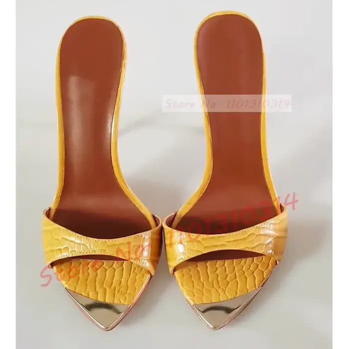 Pantoufles Crocodile jaunes pointues plaquées pour femmes, chaussures d'été Sexy avec sangle d'ortei