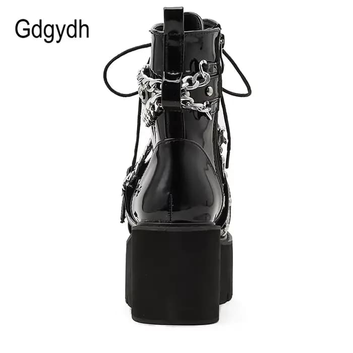 Gdgydh – bottes à chaîne Sexy pour femme, avec boucle de cheville, talon carré, semelle épaisse, Sty