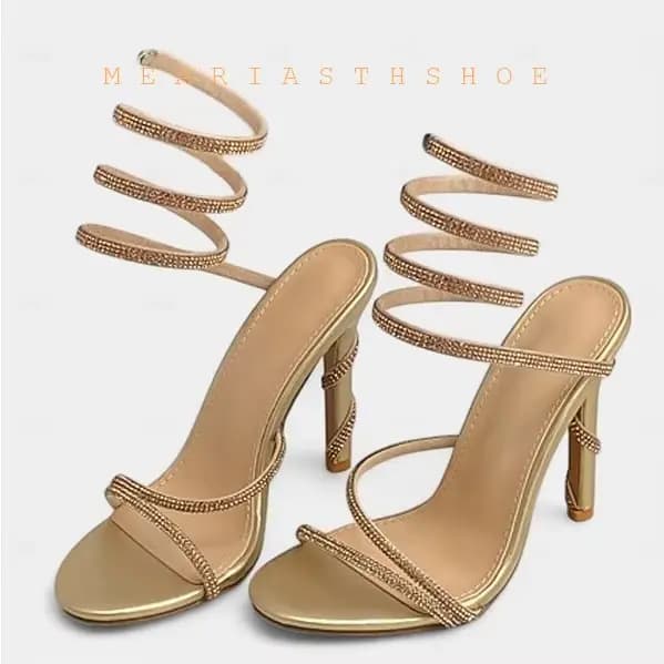 Sandales gladiateur à talons hauts noires pour femmes, chaussures à pampilles et cristaux, chaussure