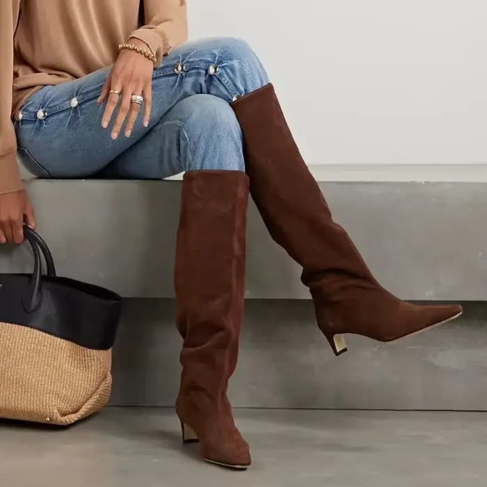 Bottes longues en daim à talons bas, Parker carré, bottes hautes minimalistes, noir, marron, mode eu