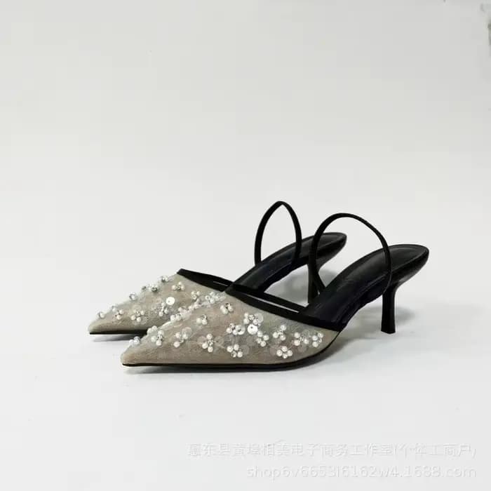 ZAR25 Année Anniversaire Embelli Sandales à talons hauts à bout pointu avec tige en maille respirant