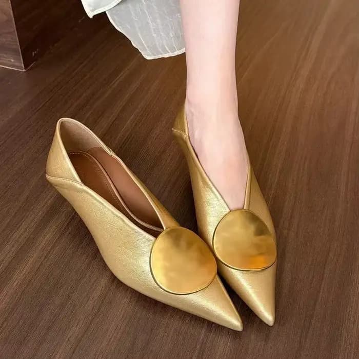 Chaussures simples à talons aiguilles, bout pointu, bouche peu profonde, boucle en métal, semelle so