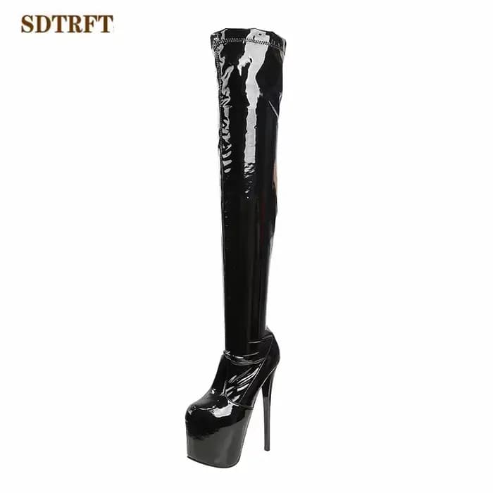 SDTRFT-Cuissardes à talons hauts ultra fins pour femmes, bottes à plateforme, chaussures de moto uni