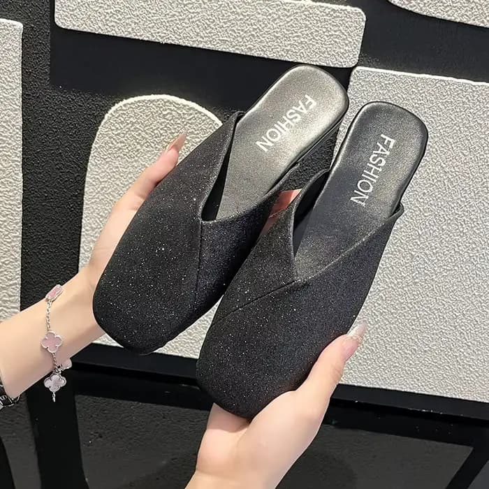 Mules d'été élégantes à bout fermé pour femmes, pantoufles plates, chaussures décontractées en cuir,
