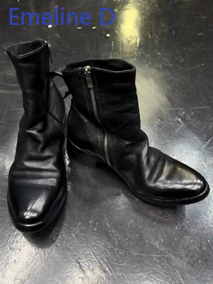 Bottes courtes plissées verticales avec fermeture éclair latérale, en cuir noir, Style minimaliste, 