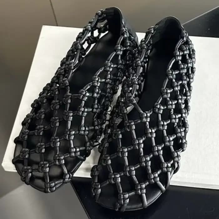 Sandales plates De styliste De marque De luxe pour femmes, mocassins creux tissés à la mode, chaussu