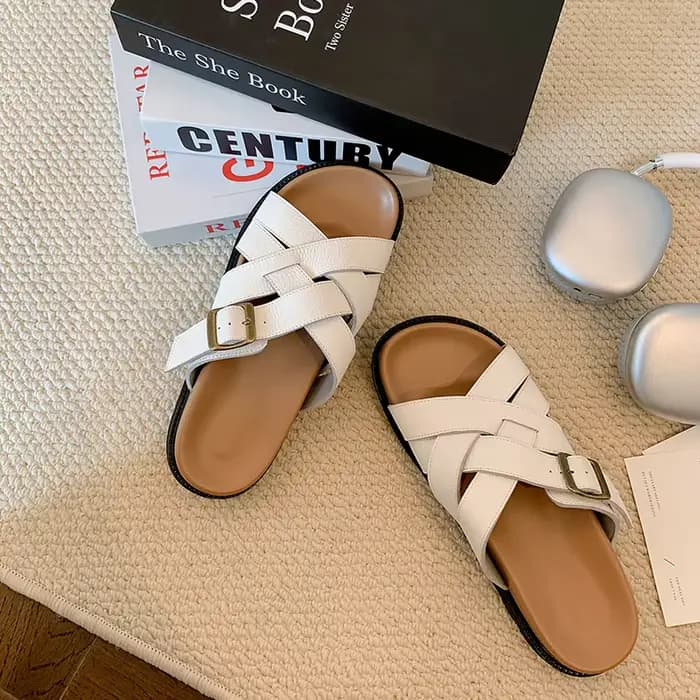 QUTAA 2025 Sexy femmes sandales chaussures plates talons été pantoufles Slingbacks bout ouvert en cu