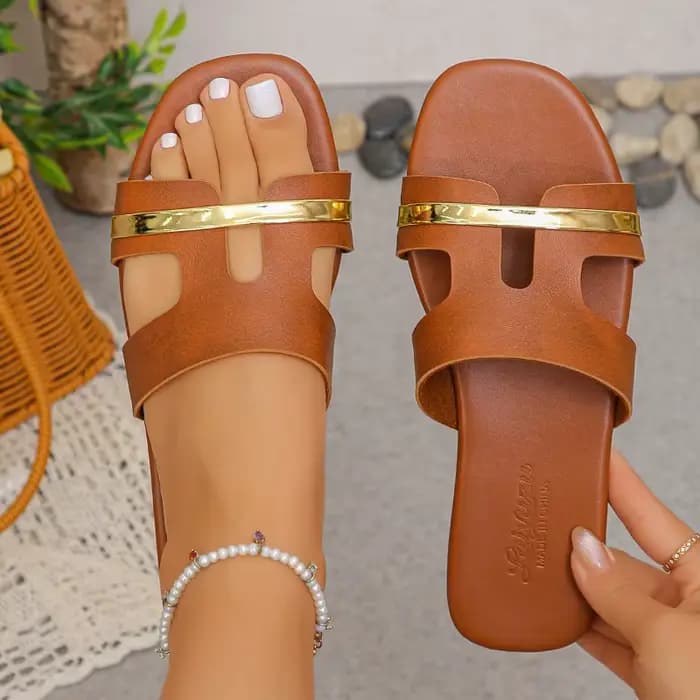 Mules plates ajourées pour femmes, à coupe large, en PU, sans talon, avec semelle intérieure souple 