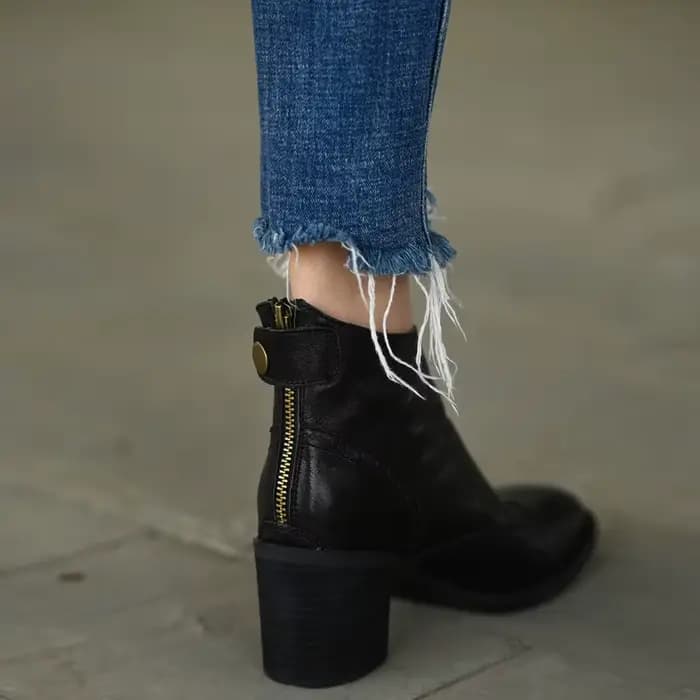 Bottines en cuir de vache à talons épais pour femme, chaussures classiques, Style européen, automne,
