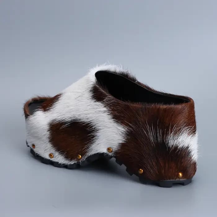 Mules à plateforme de luxe pour femmes, chaussures de styliste, en poils de veau véritable, doublées