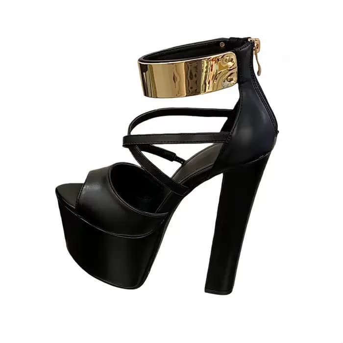 Sandales à plateforme imperméables à talon de 16 cm avec bande dorée pour défilés de mode, sandales 