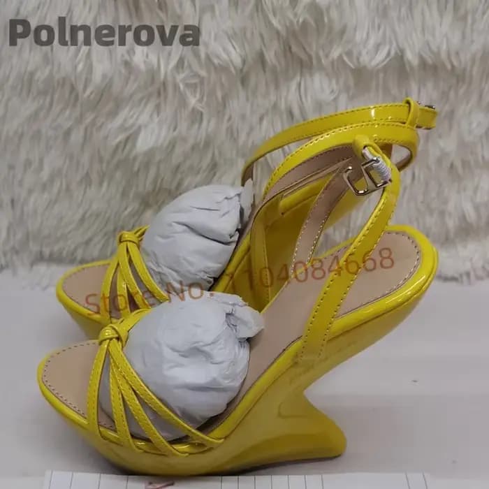 Sandales à plateforme à bande étroite pour femmes, bout ouvert, talons hauts, lanière avec boucle à 