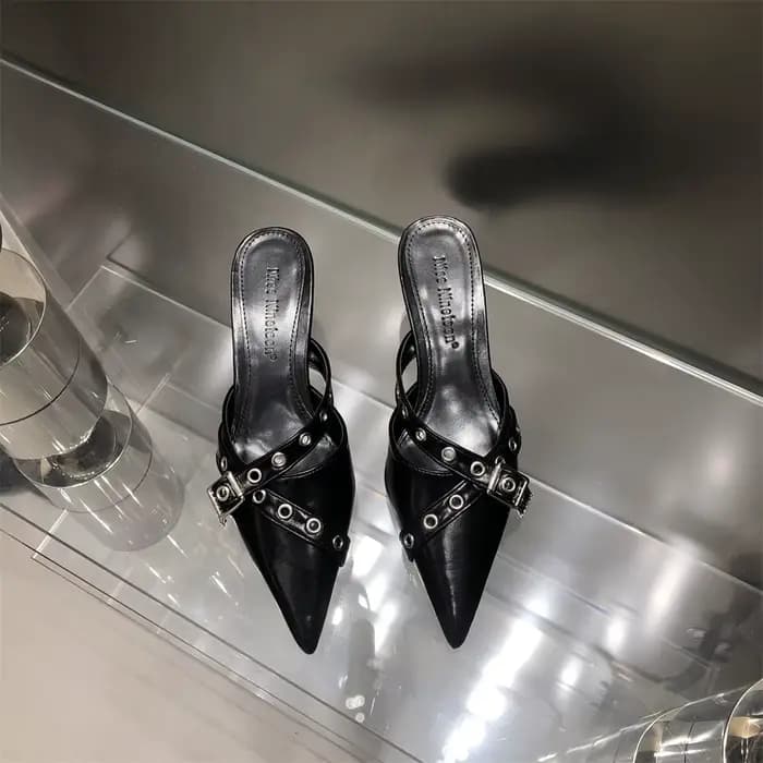 2025 nouvelles chaussures pour femmes boucle sangle talons concepteur demi pantoufles bout pointu da