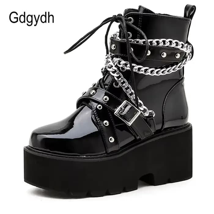 Gdgydh – bottes à chaîne Sexy pour femme, avec boucle de cheville, talon carré, semelle épaisse, Sty