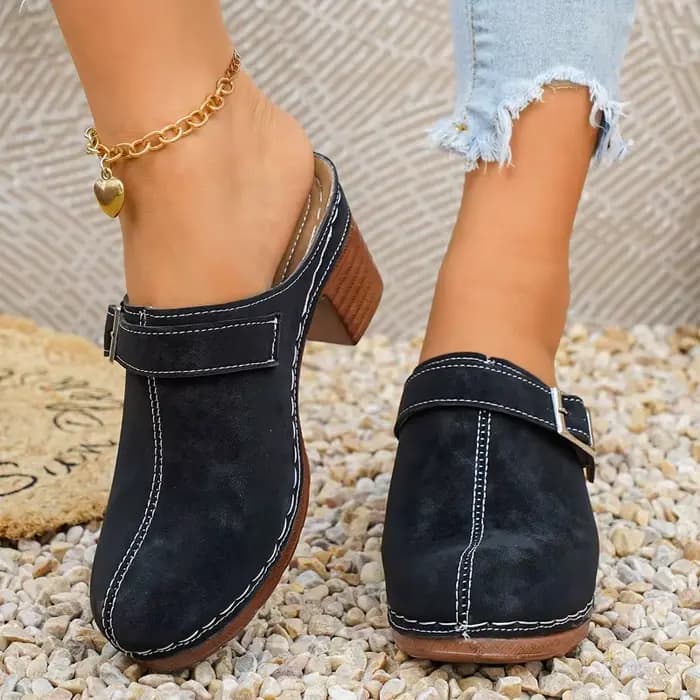 Mules et sabots pour femmes à talon bloc épais, bout fermé, à enfiler, style vintage, décontractés d