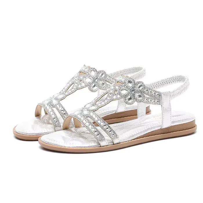 Nouvelles sandales à strass tendance et polyvalentes pour femmes, sandales bohèmes fleuries d'été av