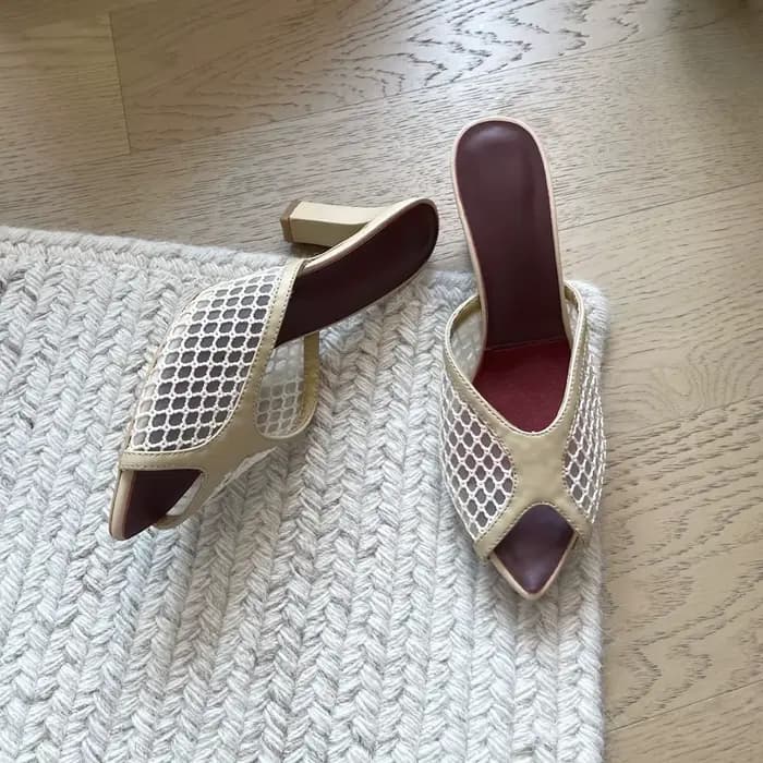 Mules à talon épais pour femmes, sandales rétro en tissu maillé à enfiler, chaussures plates d'été r