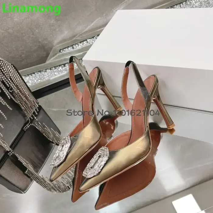 Escarpins de luxe en cristal circulaire, talon haut fin, Parker pointu, sangle arrière, Slingback, m