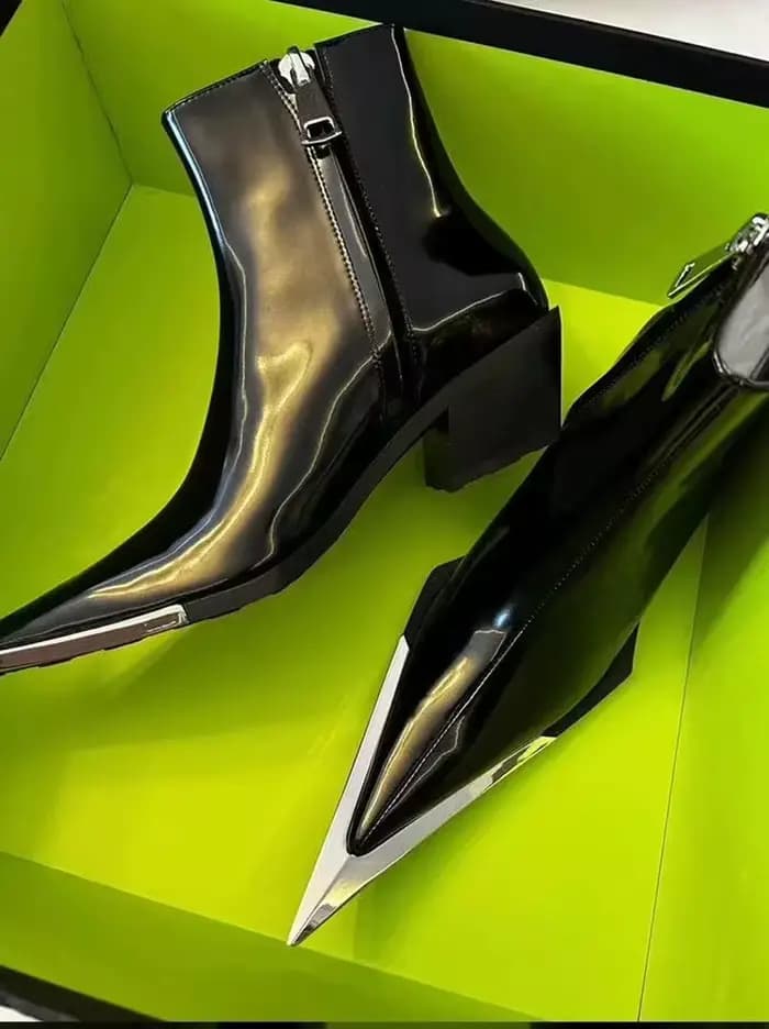 Bottines Chelsea en cuir verni de haute qualité pour femmes, bottes de styliste Sexy à bout pointu o