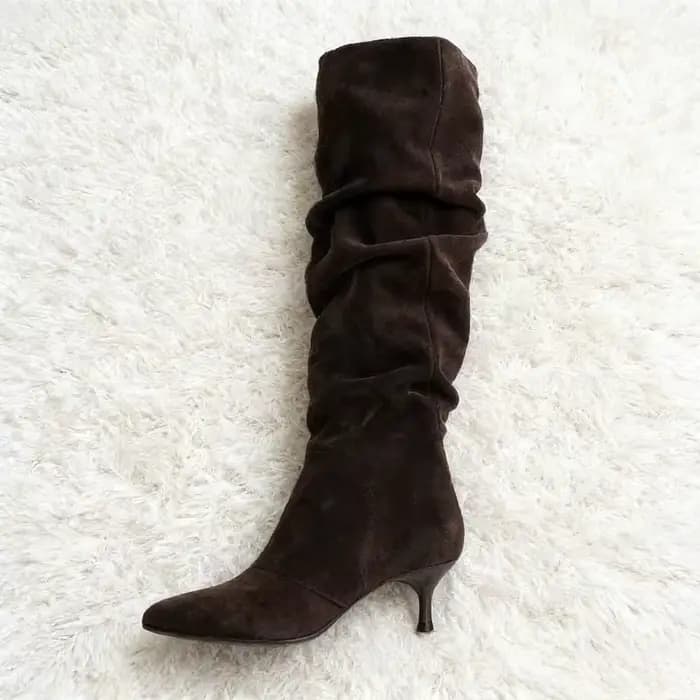 Haute qualité Faux daim bottes femmes mode bout pointu chaton talon conception bottes automne Vintag